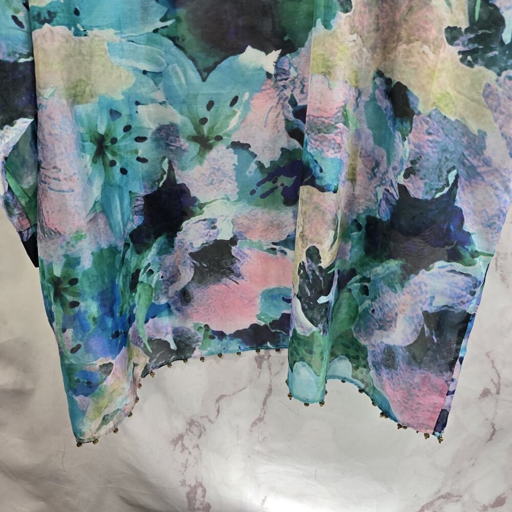 Soft Surroundings Kimono Womens Floral Wrap Tie Topper Cover Watercolor - Picture 7 of 13